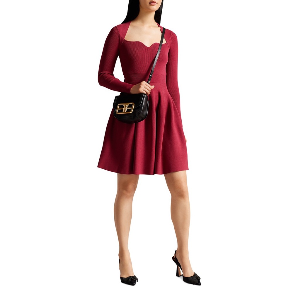 Ted Baker London Deep Pink Viennia Long Sleeve Knit Sweatheart Skater Dress NWT5 - Picture 6 of 14